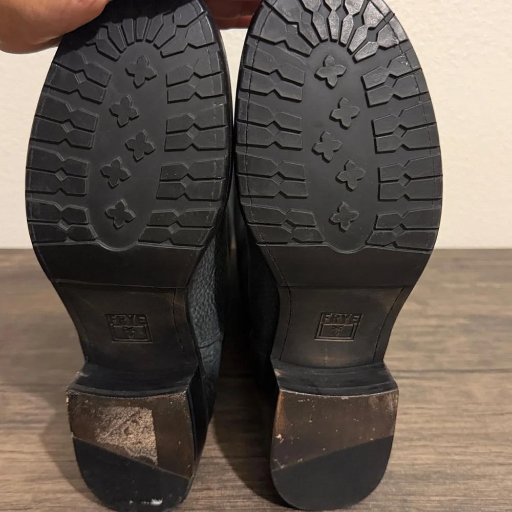 Frye Tall Pull On Pebbled Leather Boots Rounded Toe